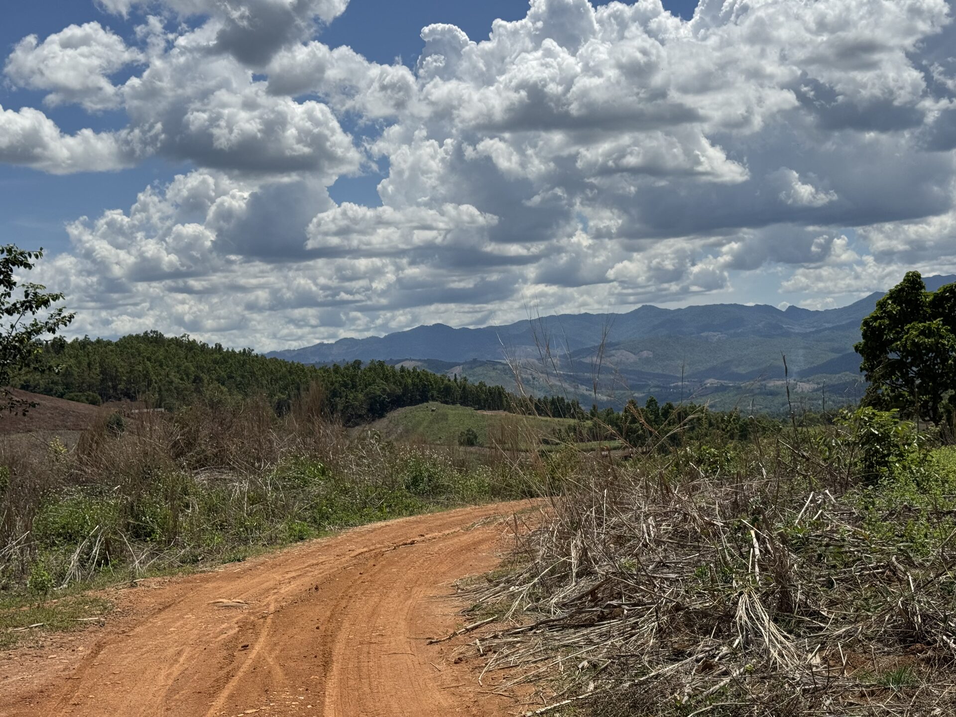 Red clay curve under the cloudscape on the way home.