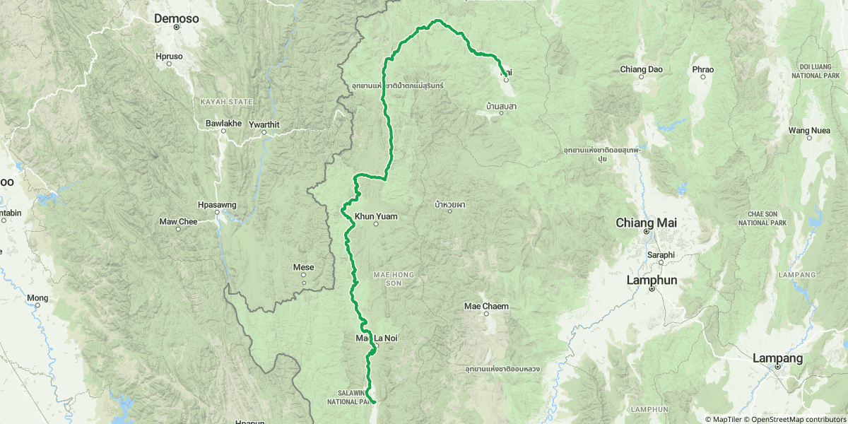 Day 3: Mae Sariang → Mae La Noi → Khun Yuam → Mae Hong Son → Pang Mapha → Pai. The longest day, with the most variety of terrain.