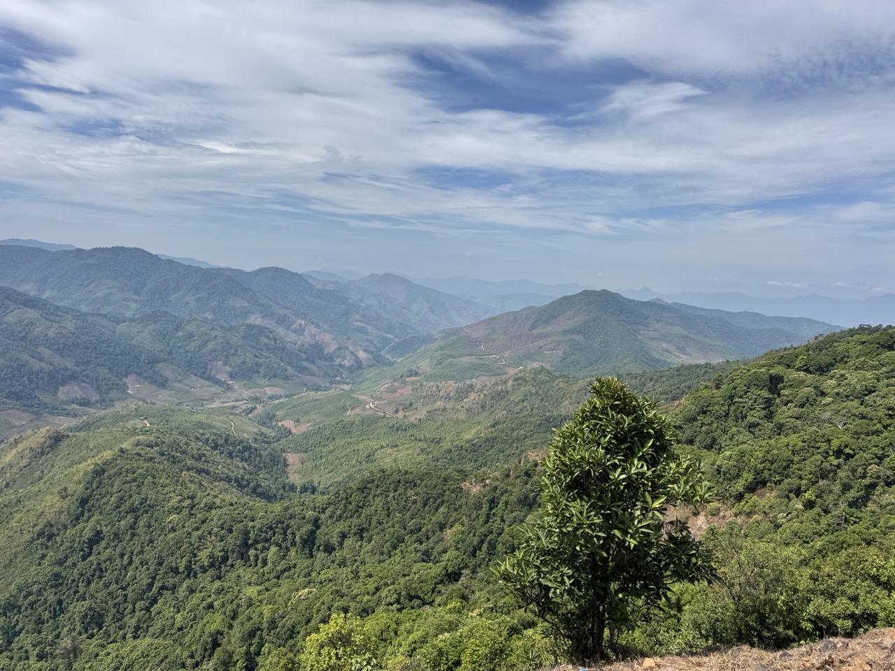 Layered mountain vista from a viewpoint along the ridge.