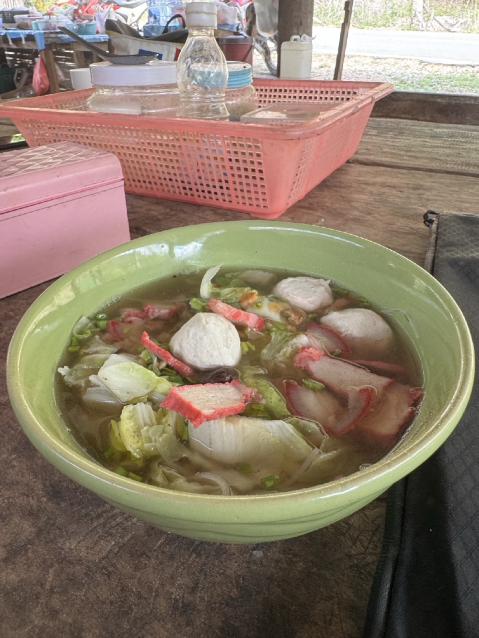 Fishball noodle soup, roadside, Khun Yuam. Best 50 baht of the day.