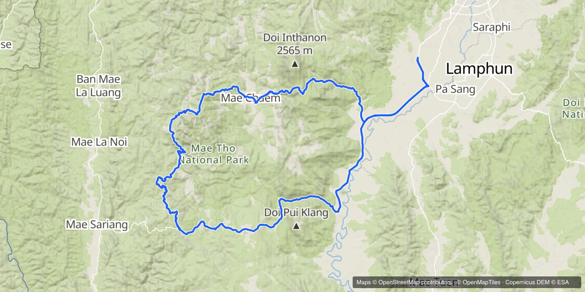Track map for Every Time I Thought the Dirt Was Done: Mae Sariang to Mae Chaem