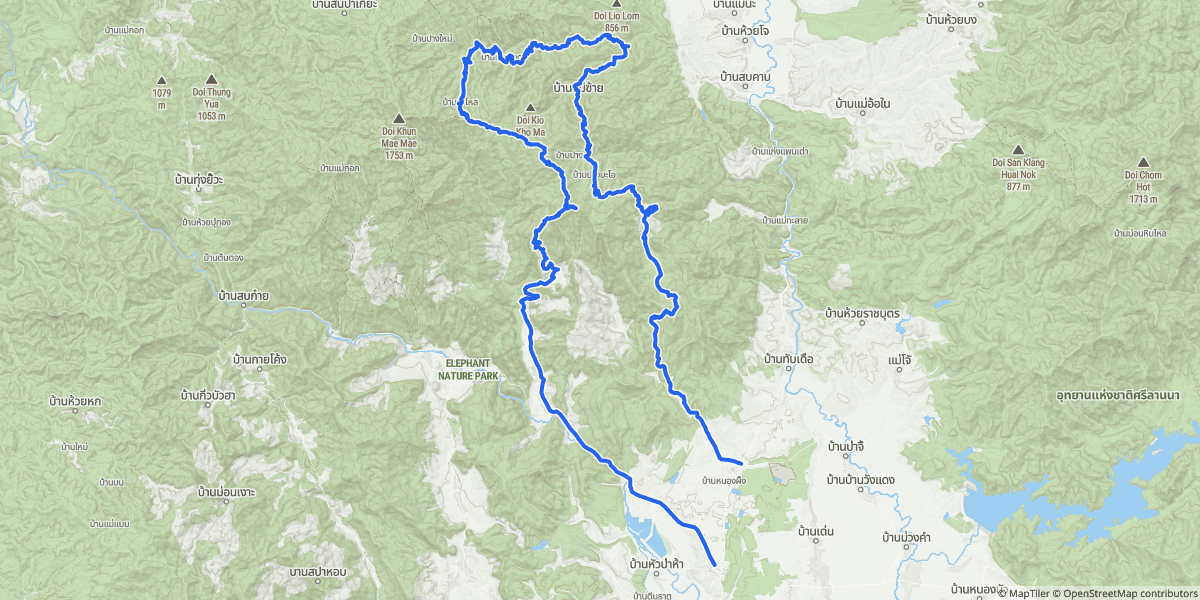 Track map for Mae Taeng to Chiang Dao Dirt Bike Day Ride — Rocky Ridge to San Pak Kia