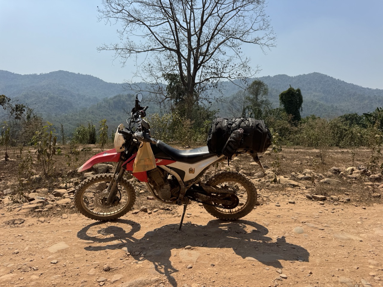 A breather in a rocky clearing about an hour out from Pak Beng.
