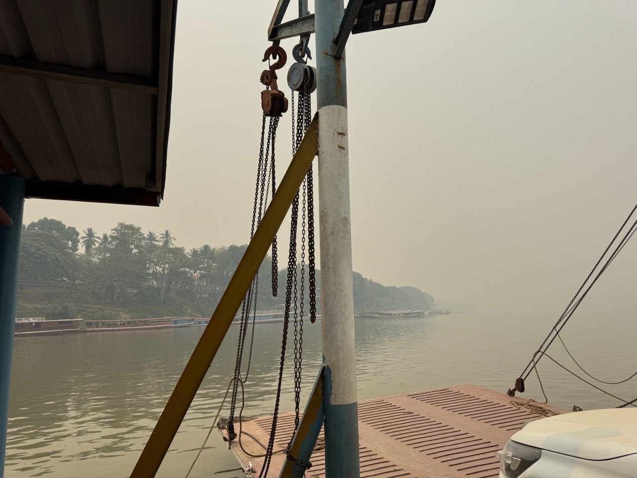 Chain-and-pulley setup at one of the Mekong ferry crossings.