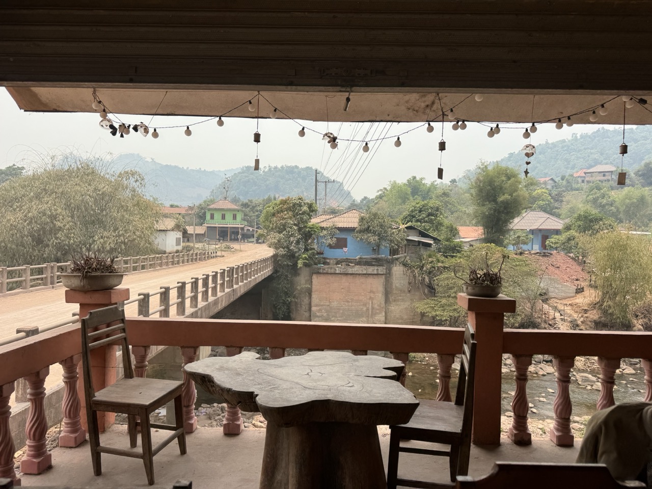 Lunch stop. Roadside restaurant overlooking a bridge.