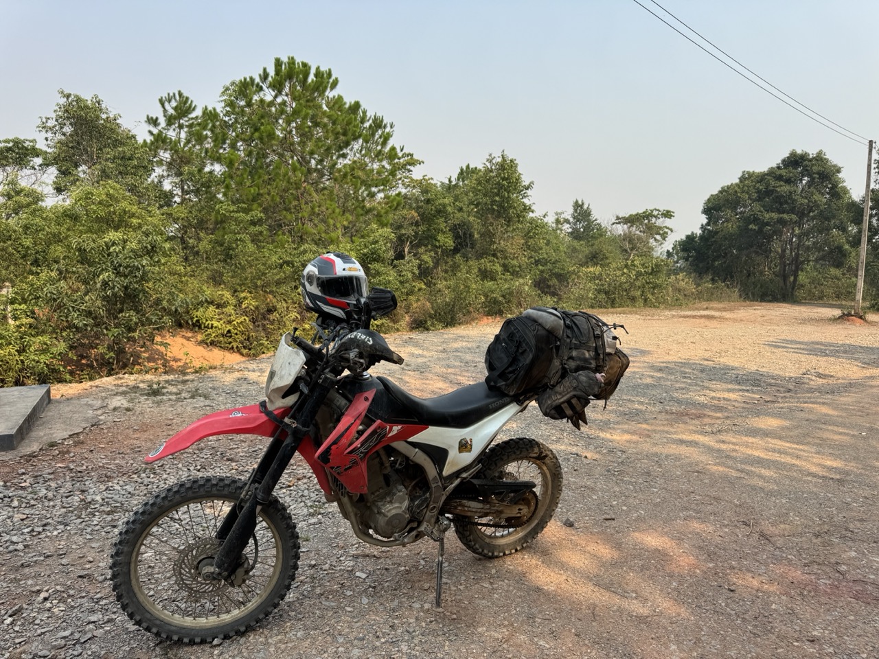 Bike on the gravel parking at Site 2.