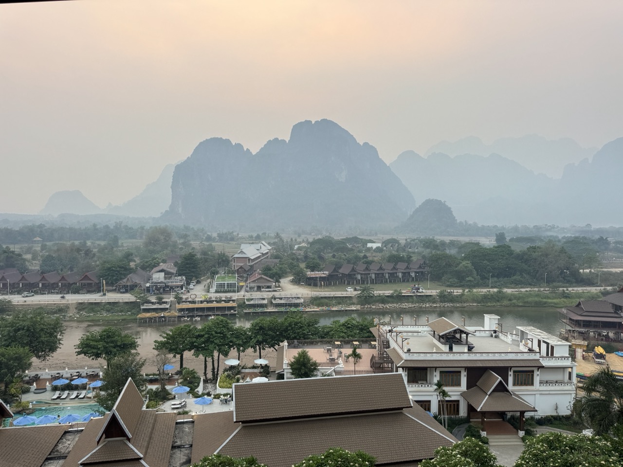 Karst sunset over the Nam Song. We sat with this for a long time.
