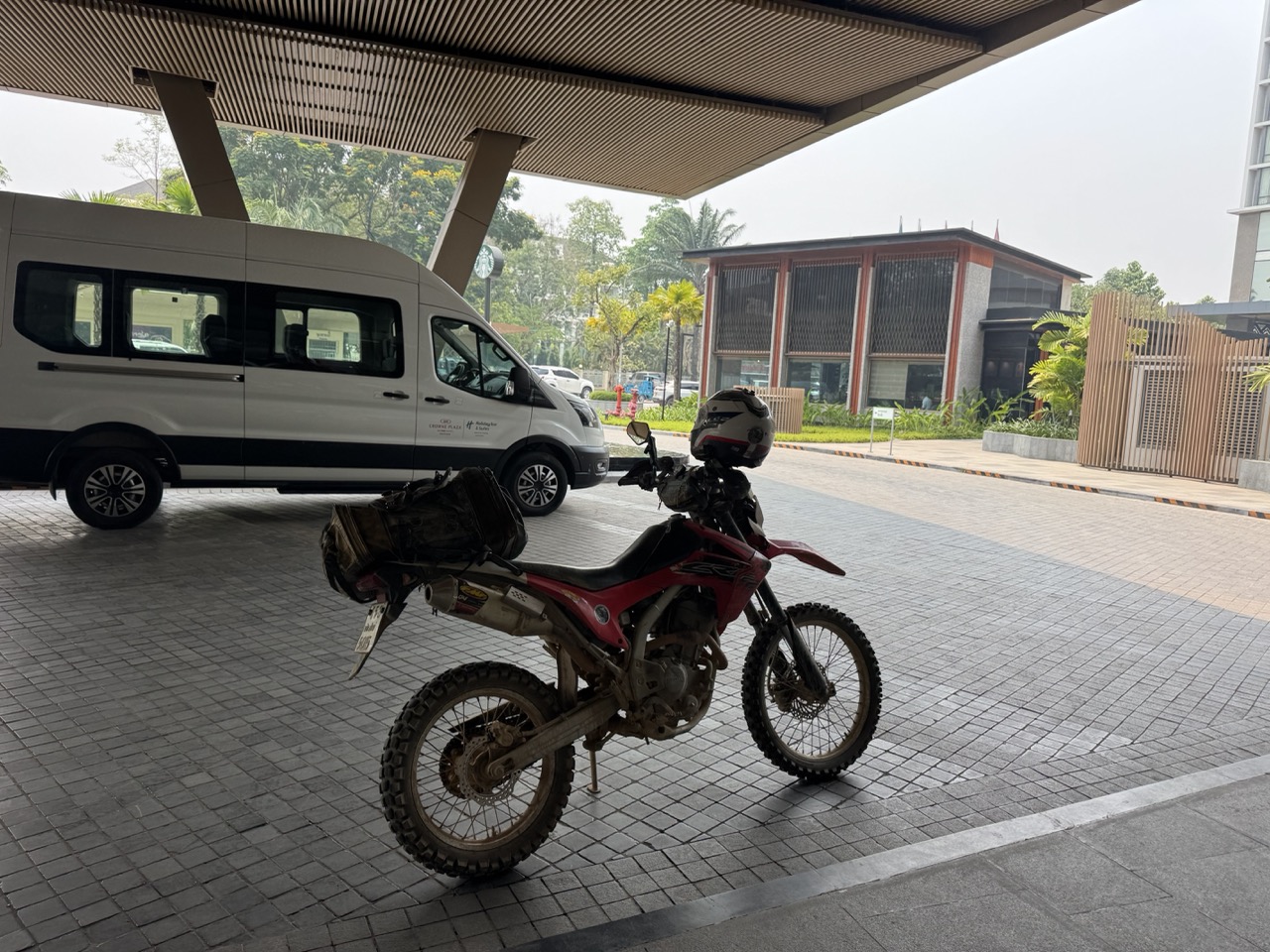 Bike under the porte-cochere. Staff helpful with parking instructions.