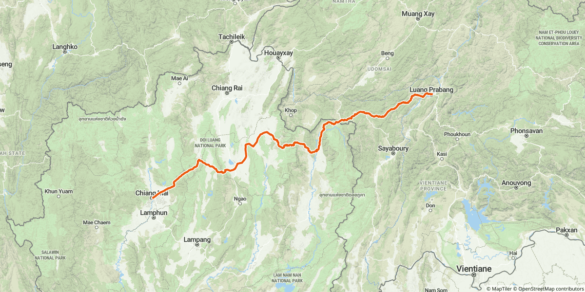 Day 10: Luang Prabang to Chiang Mai in one push — west through Hongsa, across the Muang Ngeun border, down through Nan, home by sundown.