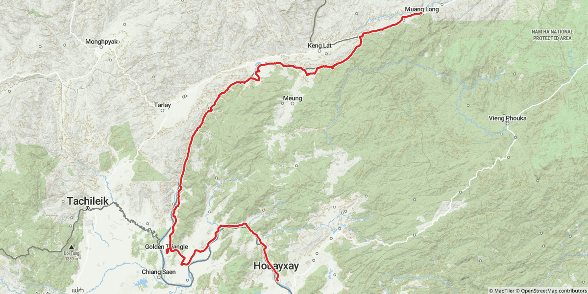 Day 2: Houai Xai north along the Mekong, a detour into Tonpheung district, then east through rough northern-border country to Muang Long.