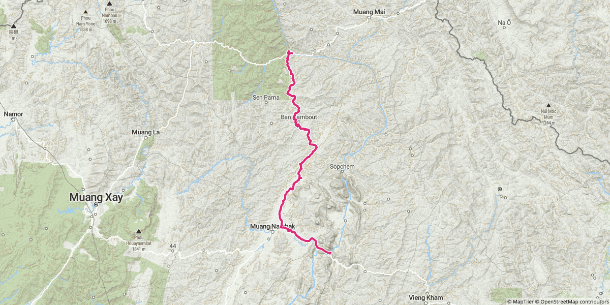 Day 6: down the Nam Ou river valley from Muang Khua to Nong Khiaw — one of the most consistently good riding days of the trip.