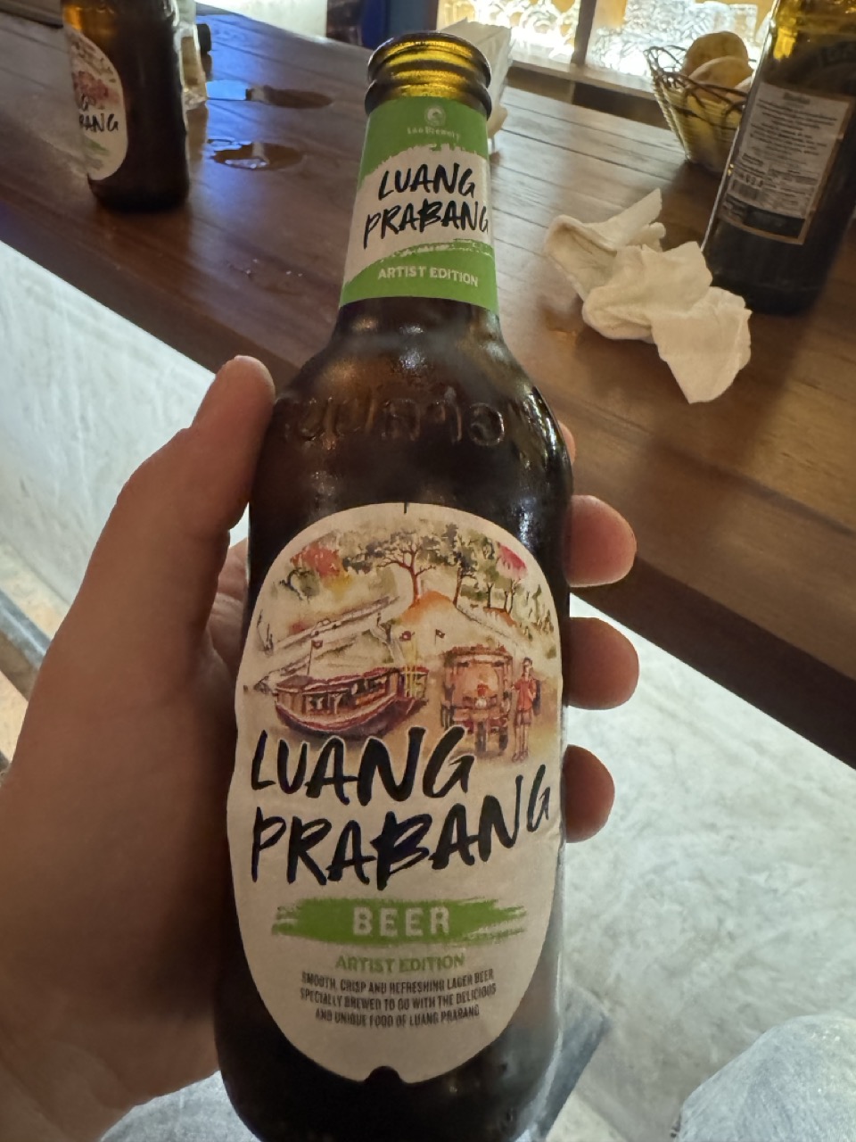 Luang Prabang Beer — Artist Edition. A local craft beer that turns up in maybe three bars in town.
