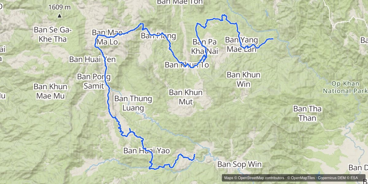 Track map for Samoeng to Mae Win, the Long Way Round — 81 km of Village Tracks and Red Clay