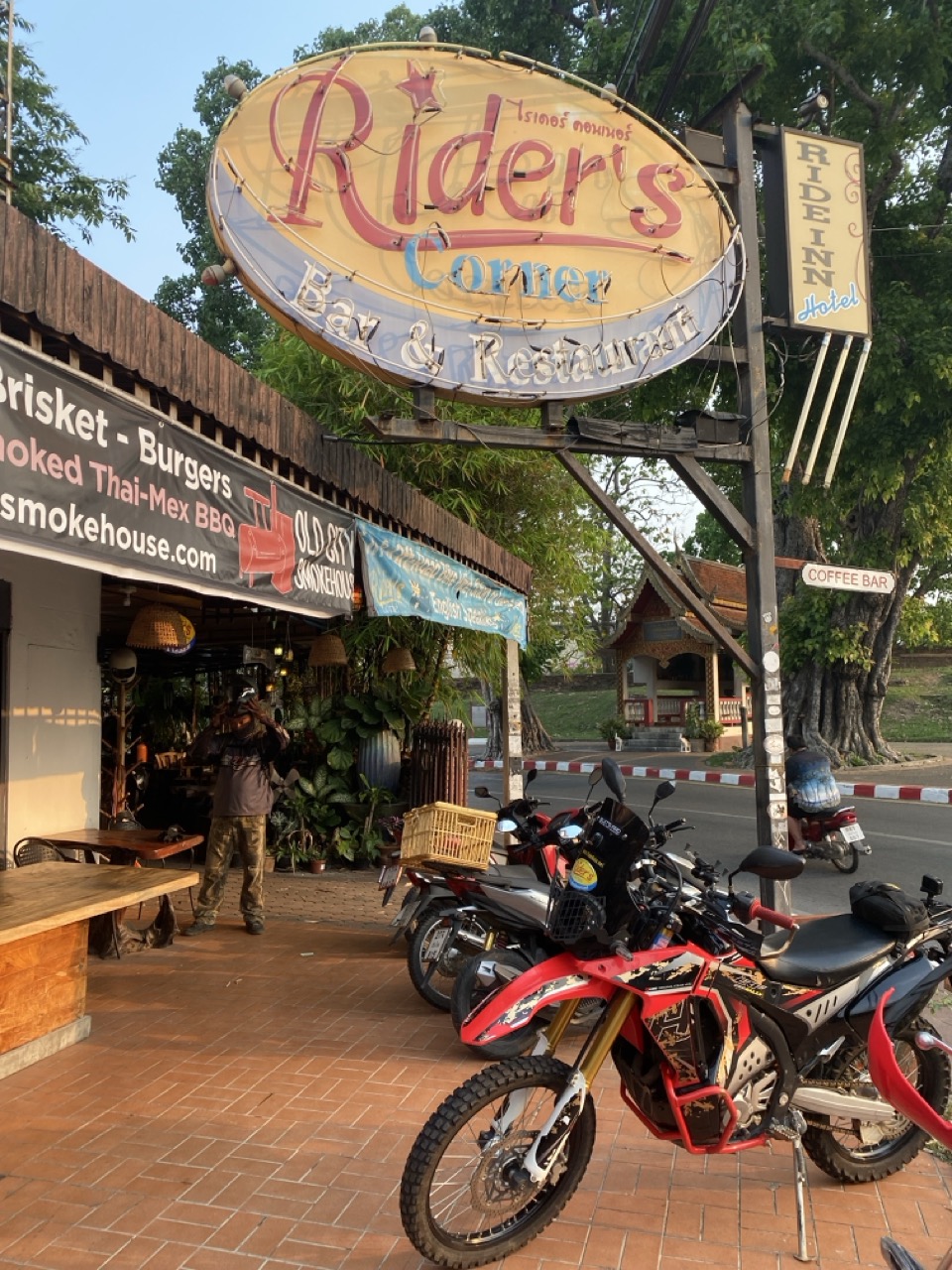 Riders gathered outside Rider's Corner in Chiang Mai